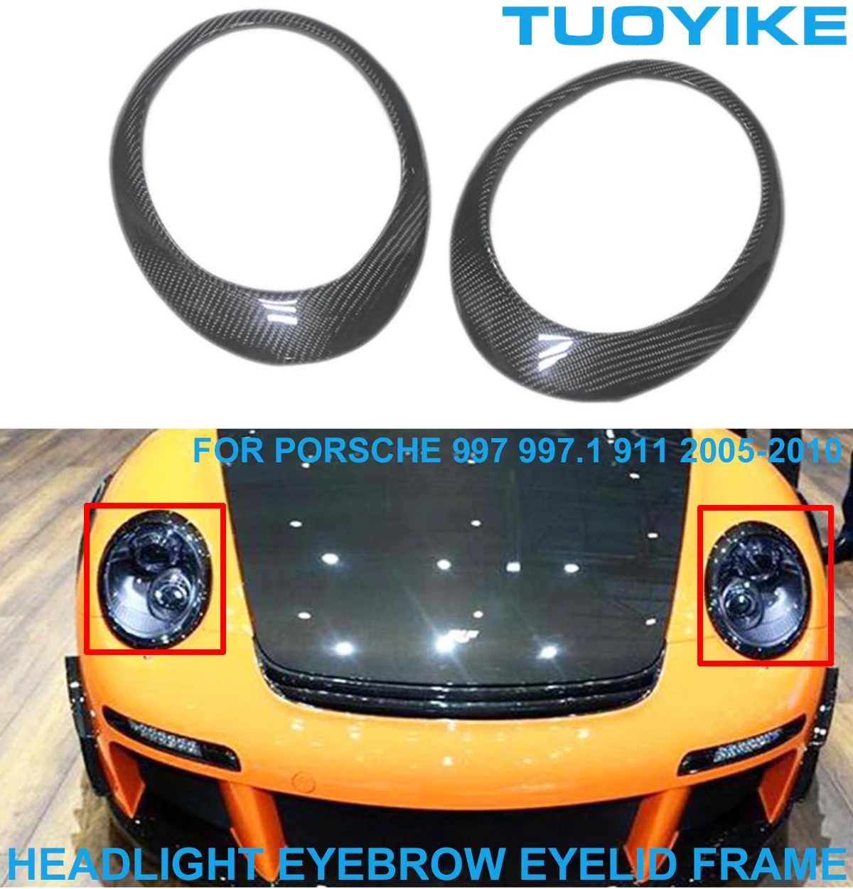 

2PCS Car Styling Real Dry Carbon Fiber Front Headlight Eyebrows Eyelids Frame Cover Trim Sticker For Porsche 997 997.1 911 05-10