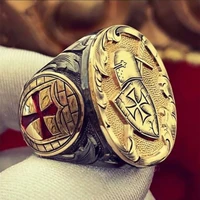 european and american painting oil tear warrior shield ring for men new creative vintage round rings double color metal jewelry