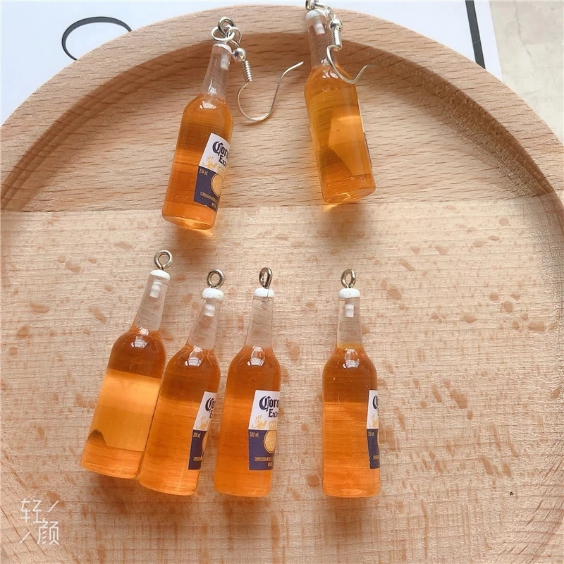 

10pcs/pack Beer Bottle Resin Earring Charms for Bracelet Keychain Necklace Pendant Jewlery Findings Phone Beer Charm Handmade