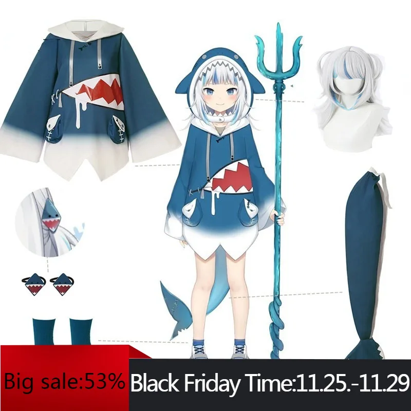 

Hololive Gawr Gura Cosplay Costume ENG Shark Costume for Women Halloween Youtuber Cosplay Full Set Tail Shoes Gawr Gura Wigs