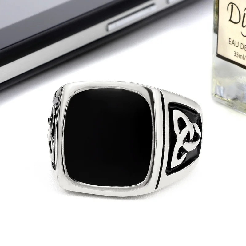 Мужское Винтажное кольцо из нержавеющей стали черное обручальное с крупным