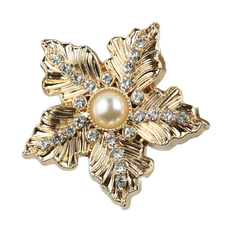 Snowflake Rhinestone Buttons With Pearl For Woolen Coat Suits Handbag Decorative 25mm Diy Crafts Gold Needlework Accessories5pcs | Дом и сад