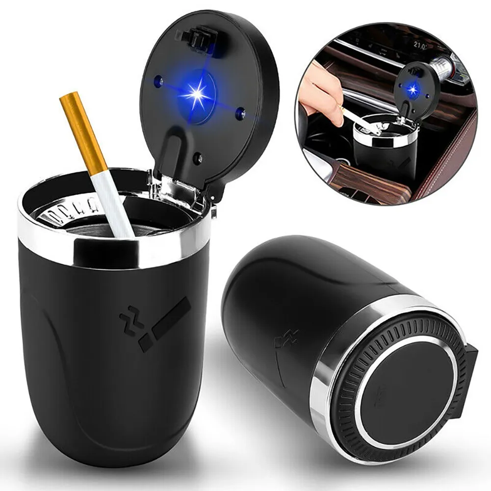 

ABS+metal Liner Car Ashtra/y With Lid LED Car Lighting Ashtra/y For Cup Holders Black Car Accessories