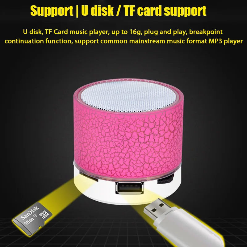 Bluetooth Speaker Mini Wireless Loudspeaker Crack LED TF Card USB Subwoofer Portable MP3 Music Sound Column for PC Mobile Phone |