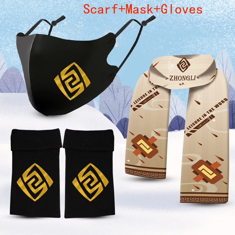 

Genshin Impact Scarf+Mouth Mask+Gloves Set Cosplay Autumn Winter Neck Soft Warmer Cycling Scarf Outdoor Headwear Face Headband