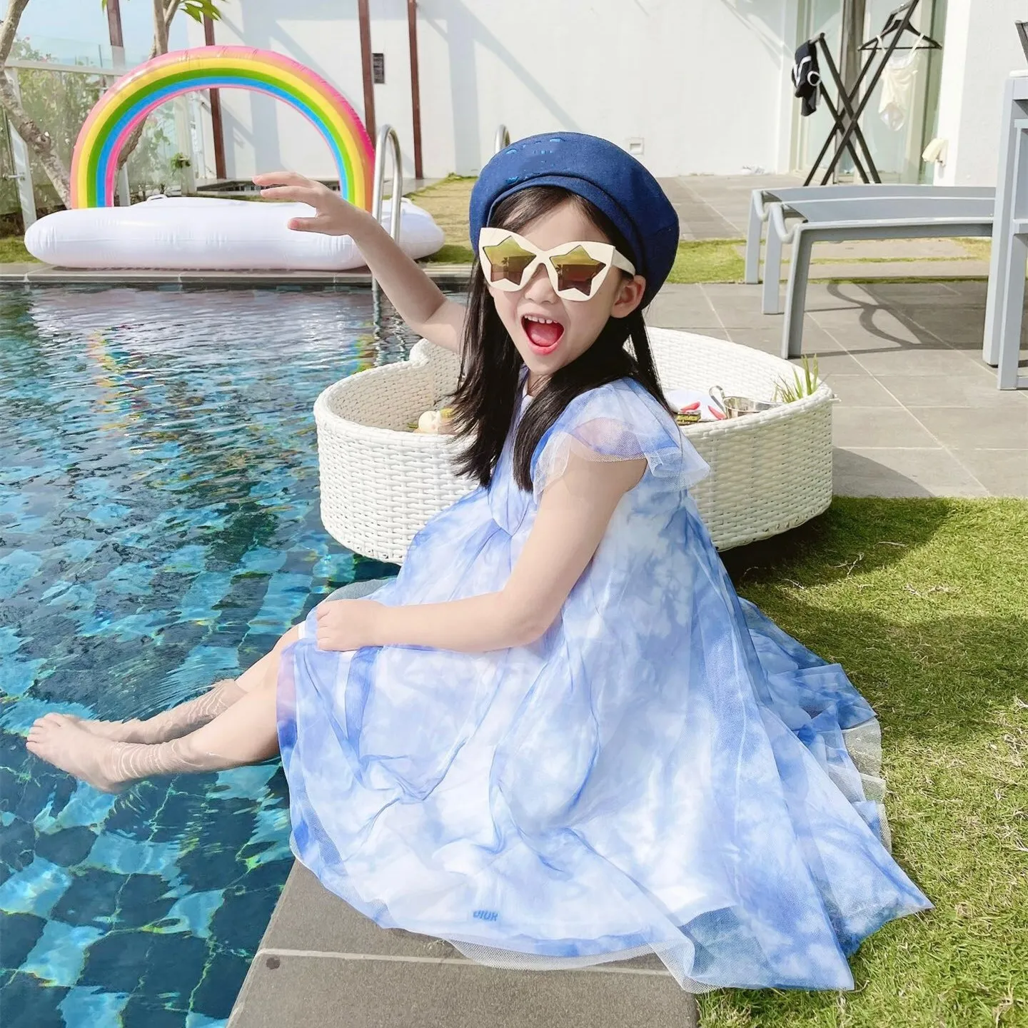 

Платье для маленьких девочек, красивое модное летнее платье светильник ярко-голубая пряжа, высококачественная одежда разных цветов
