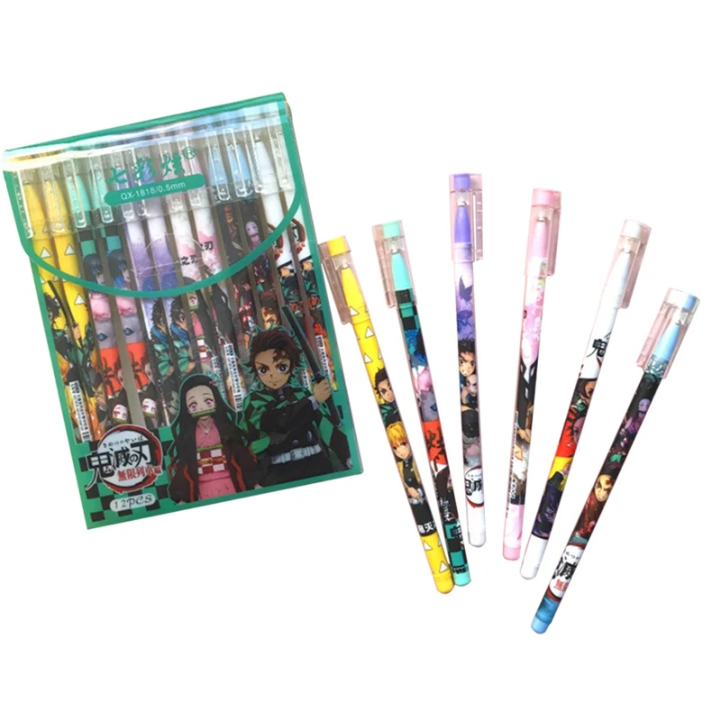

12pcs/set Anime Demon Slayer Kimetsu No Yaiba Kamado Tanjirou Cute Black Neutral Erasable Pen Kawaii Gel Pen Kids Stationery