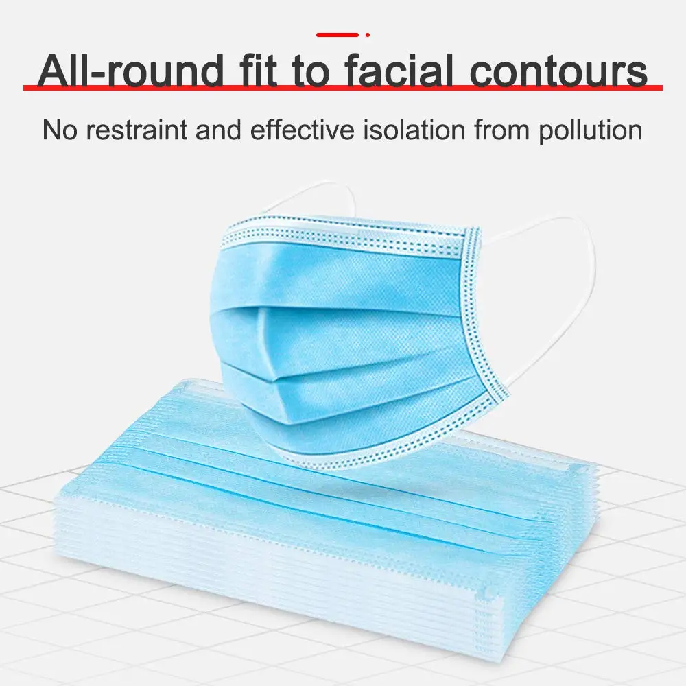 

100pcs Blue disposable 3-layer mask protective mask unisex