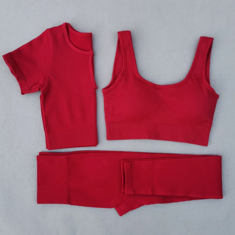 

Women's Sportswear Ribbed Seamless Yoga Set Workout Outfits for Women Gym Clothes Fitness Bra Crop Top Shorts Sleeve Sports Suit