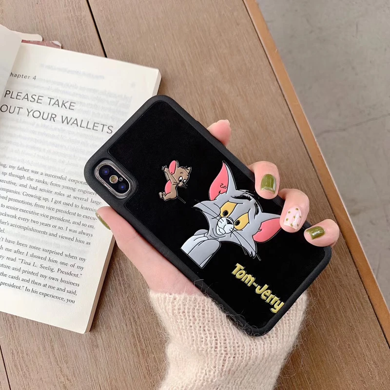 Милый чехол для пары Tom Jerry для iPhone 6 6 plus 7 7plus 8 8plus X XR XS MAX, Забавный чехол для телефона из искусственной кожи с мультяшной мышкой и кошкой