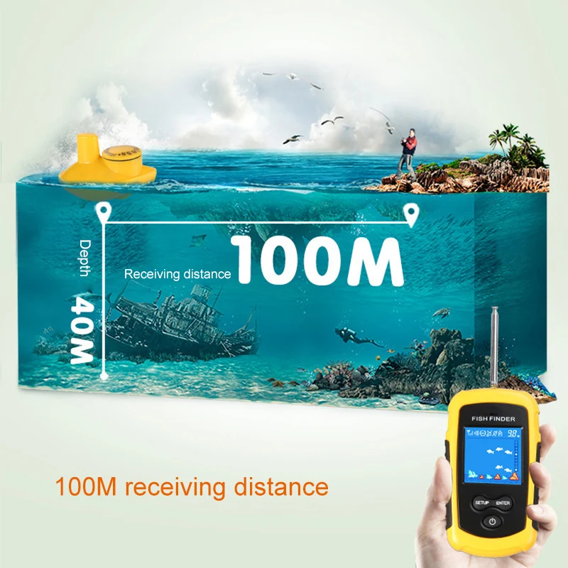 Беспроводной/проводной рыболокатор H7JP портативный для рыбалки на глубине до 40 м |
