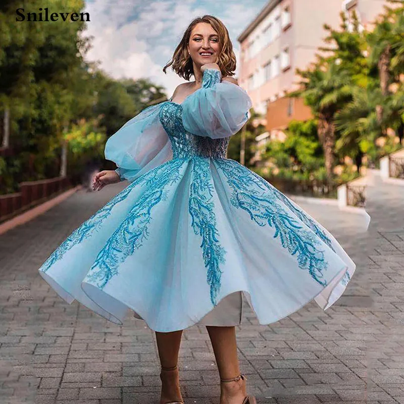 Женское Короткое бальное платье Smileven кружевное вечернее с рукавами фонариками и