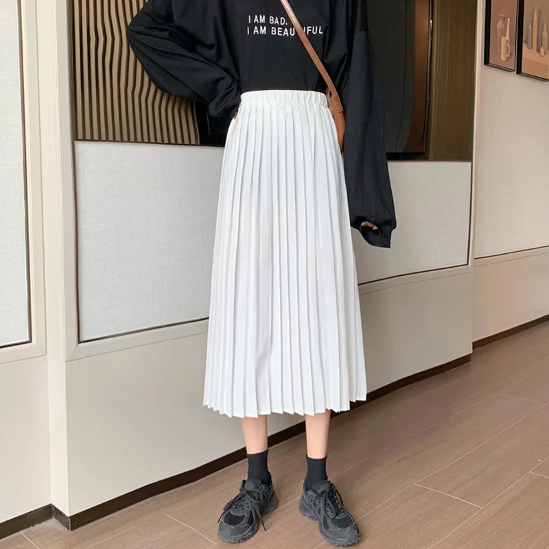 

Женская плиссированная юбка, белая трапециевидная юбка средней длины с завышенной талией во французском стиле, весна-осень-зима 2021