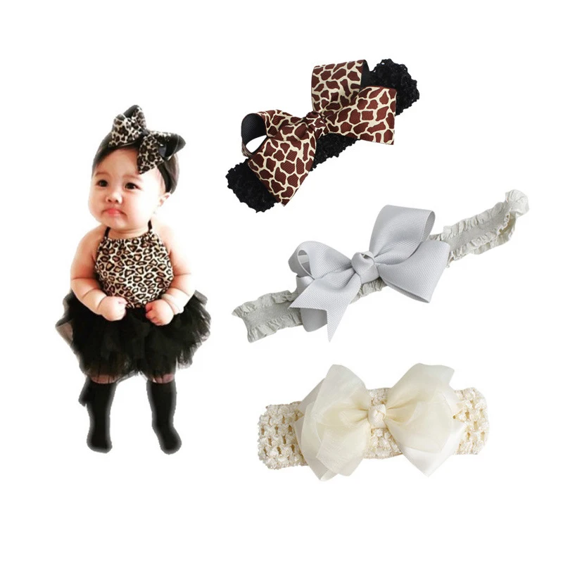 Модная повязка на голову с цветочным принтом и бантом для новорожденных девочек