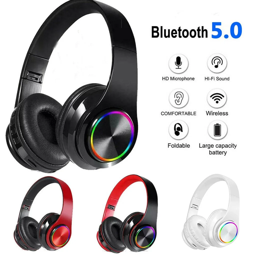 

B39 LED Wireless Headphone Bluetooth V5.0 Headset Headphone Breathing Lights With MIC Support TF Card Earphone
