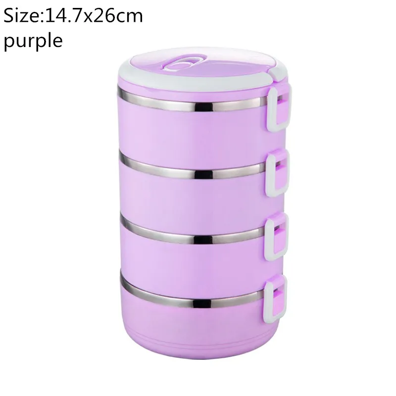 purple 4 layers Hoomall герметичный Ланч-бокс из нержавеющей стали для детей, студенческий термос-контейнер для еды с подогревом, органайзер, бэнто-бокс для еды с подогревом - Цвет: purple 4 layers