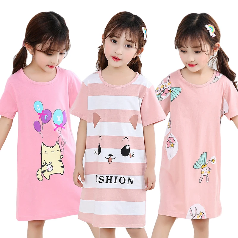 2022 Children Pajamas Summer Dresses Girls Baby Nightdress Cotton Princess Nightgowns Home Clothes Inflant Kid Cartoon Sleepwear