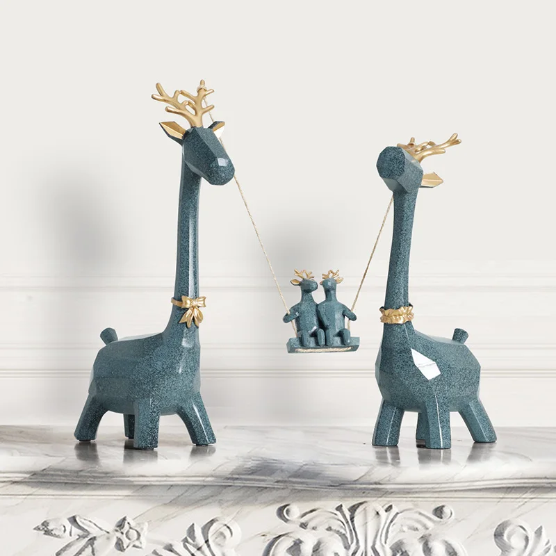 

Resin Deer Family Hand Carved Collectible Figurines Miniature Resin Moden Cute Animals Ornaments for Home Office Decorations