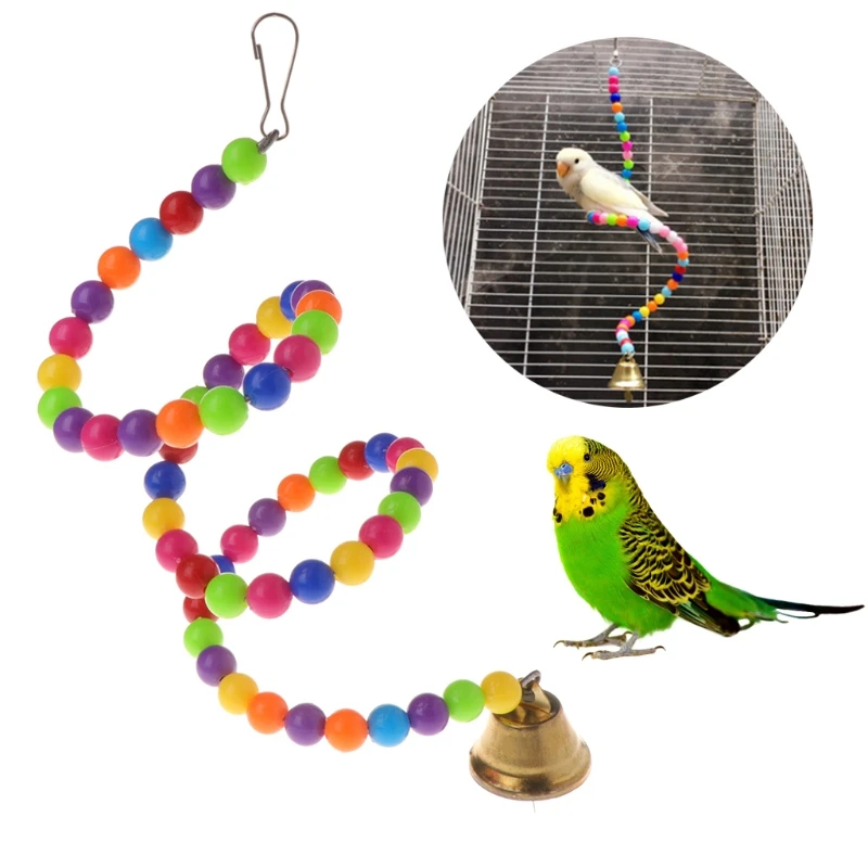

Parrot Toys Spiral Swing Stand Holder Birds Creative Bell Colorful Beads Ladder