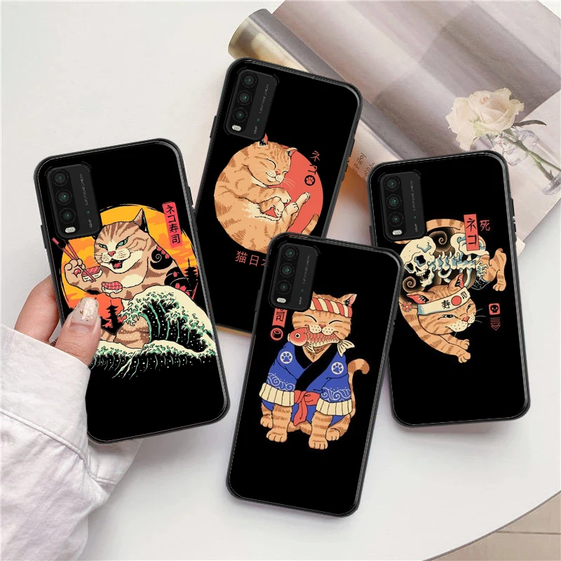 

Japanese Cute Cat Phone Case For Xiaomi Redmi Note 9 10 Pro MAX 5G 9T 9 9i 9AT 9A 9C Coque Carcasa Cases Back Cover Soft TPU