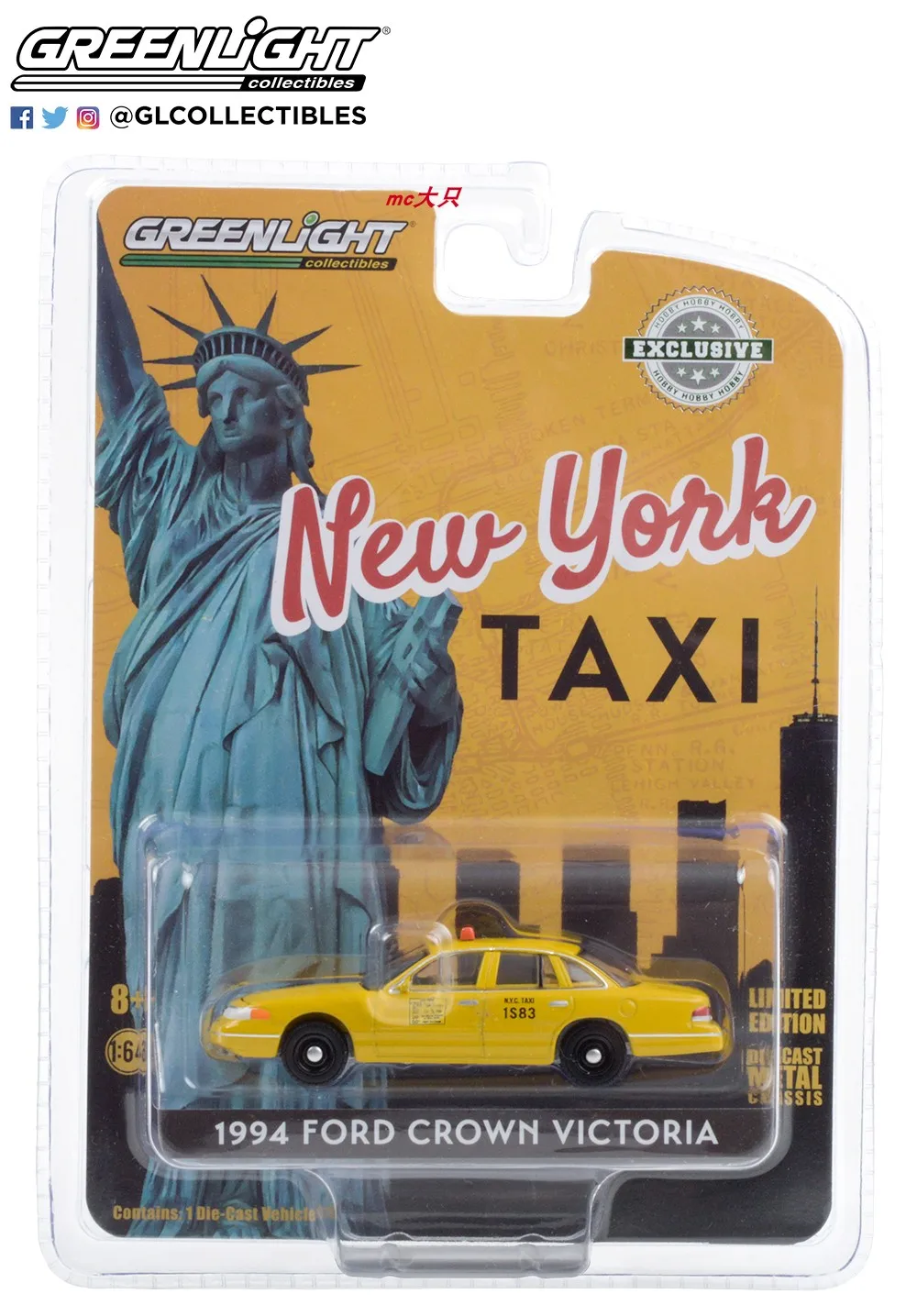 GreenLight 1:64 1994 Форд Корона викторианская такси желтая металлическая модель литых