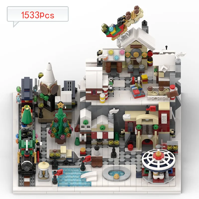 

Winter Village Wonderland Train Building Blocks Bricks Friends For Girl Architecture MOC Friends House Toy For Children Gifts