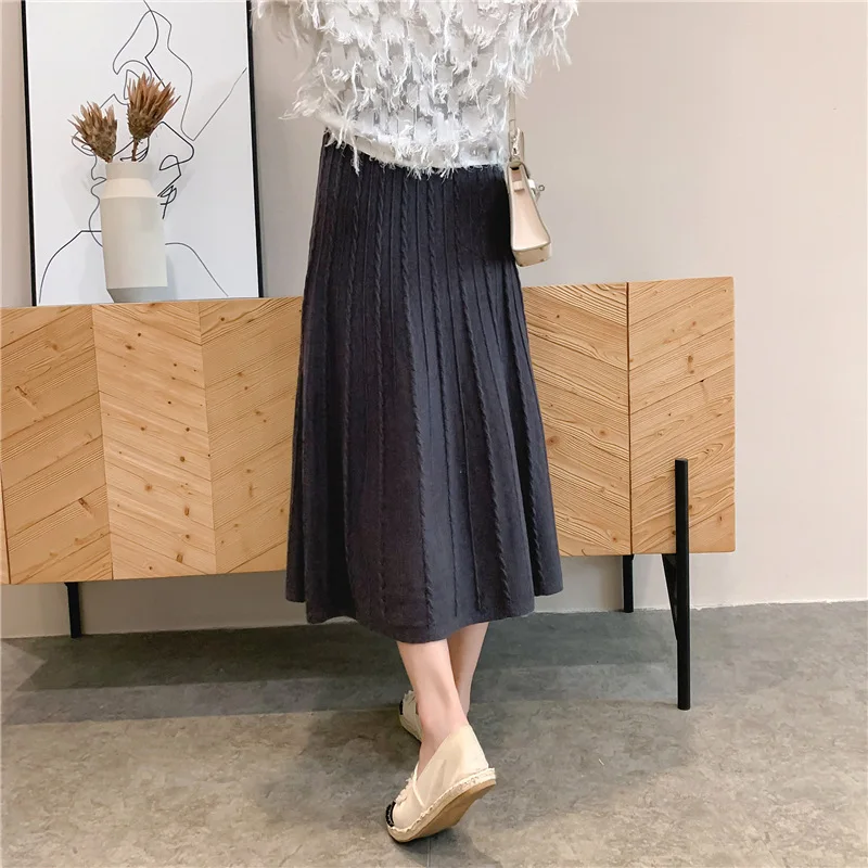 Женское 19FW ТРАПЕЦИЕВИДНОЕ повседневное длинное трикотажное платье-свитер