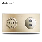 Европейская Золотая настенная розетка Wallpad L6, электрическая розетка, USB-порты для зарядки, 172 А, Золотая матовая алюминиевая металлическая панель, * 86 мм
