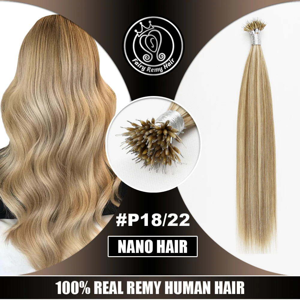 Сказочные волосы remy 1"-22" Remy микро бусы человеческие волосы для наращивания цвет пианино#18/22 кератин нано-Кольца для волос для наращивания человеческих волос