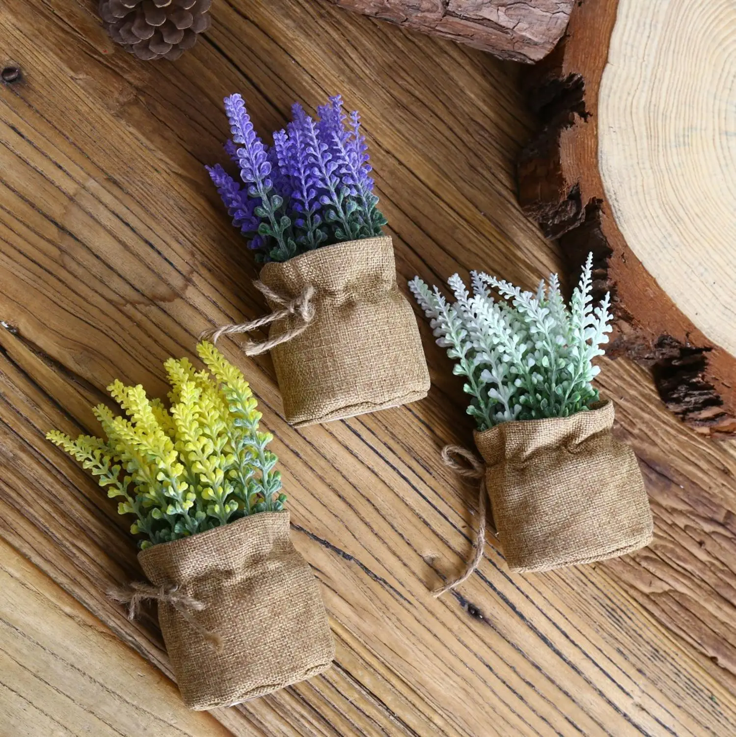 Креативные сельские пластиковые искусственные цветы Лаванда в горшке бонсай