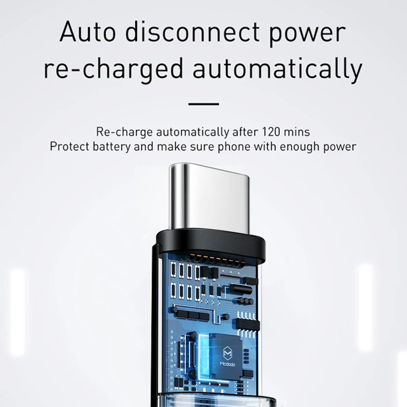 10 шт./лот Mcdodo USB Type C 3A автоматический отключение кабеля для Samsung Galaxy S10 S9 Быстрая