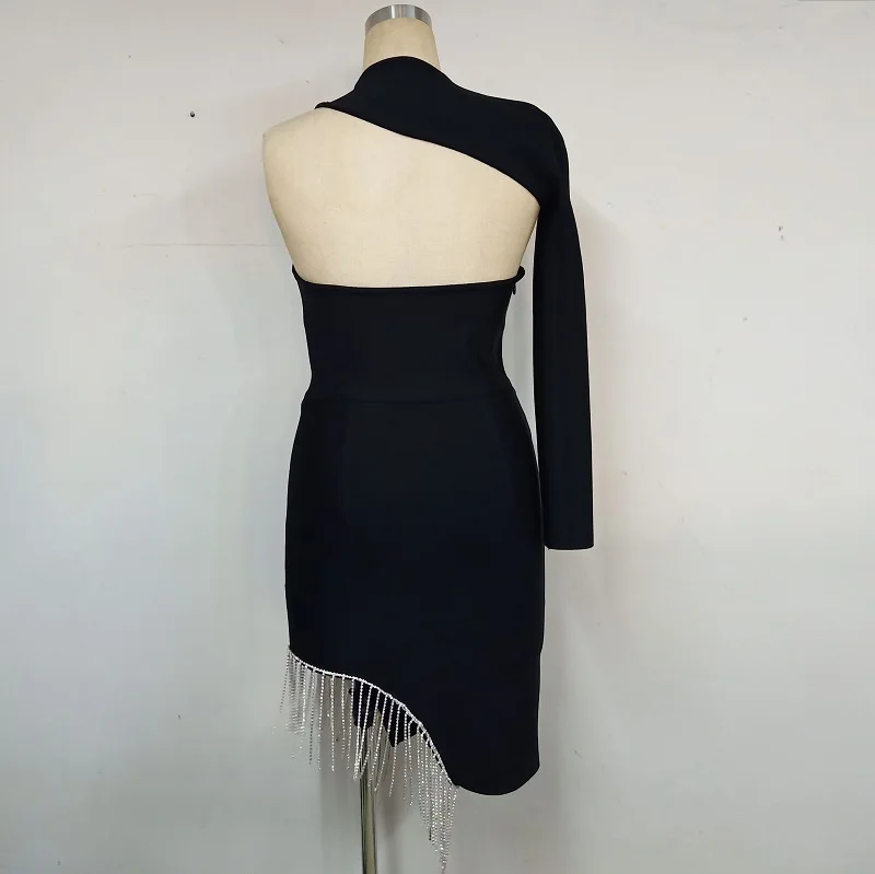 Горячая Распродажа модное черное сексуальное облегающее платье на одно плечо