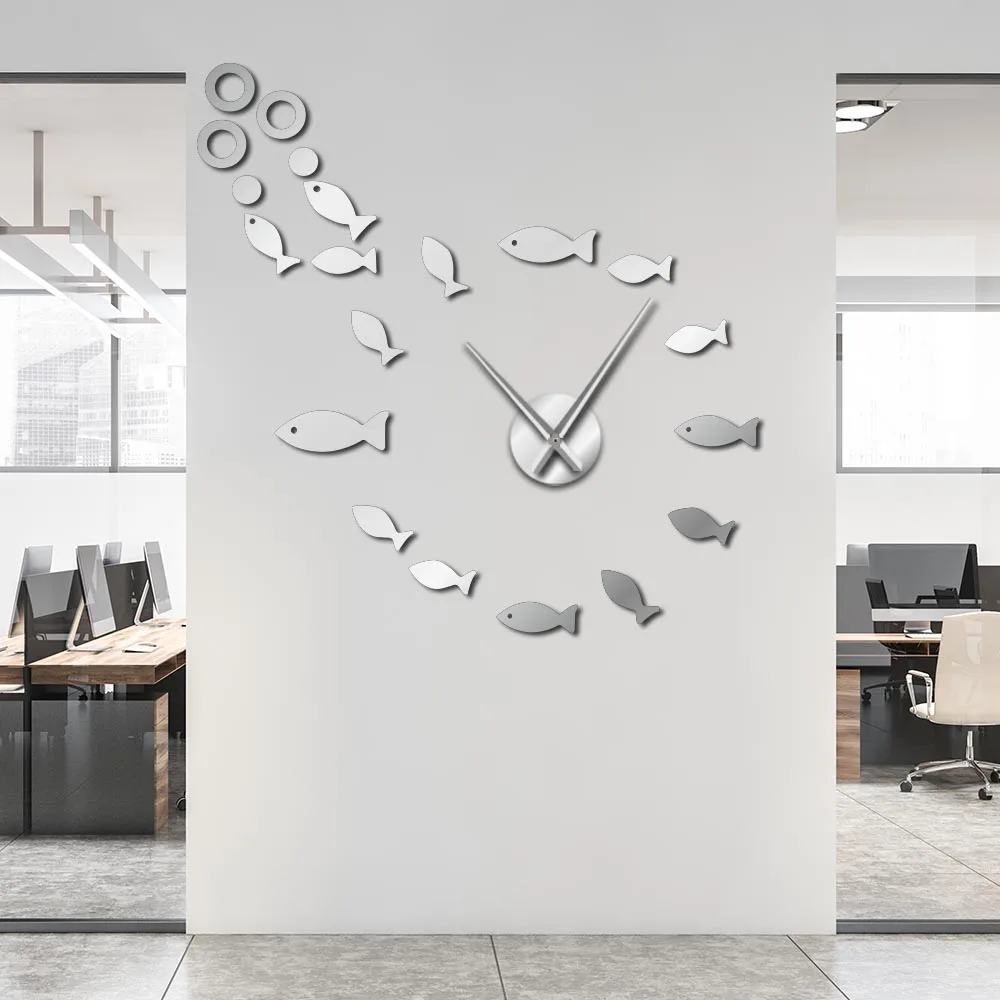 

Bubble Fish Acrylic Mirror Wall Stickers DIY Giant Wall Clock For Bedroom Aquarium Sea Life Home Decor Frameless Big Wall Watch