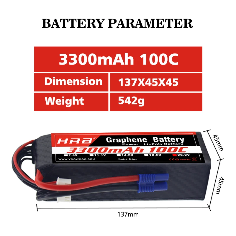 HRB Графен батарея 22 2 V 3300mah 6S Lipo 100C 200C XT60-T разъем для goblin trex 550 вертолет Дрон RC