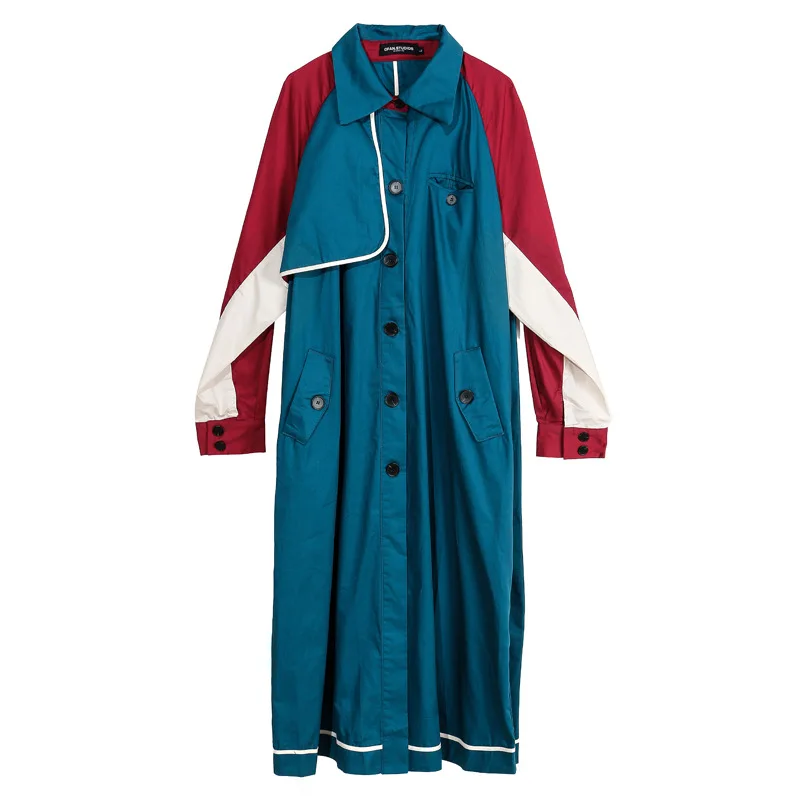 

DEAT 2021 New Spring Summer Fashion Casual Patchwork Long Sleeve Single Breasted Medium Long Loose Windbreaker Coat Women SH159