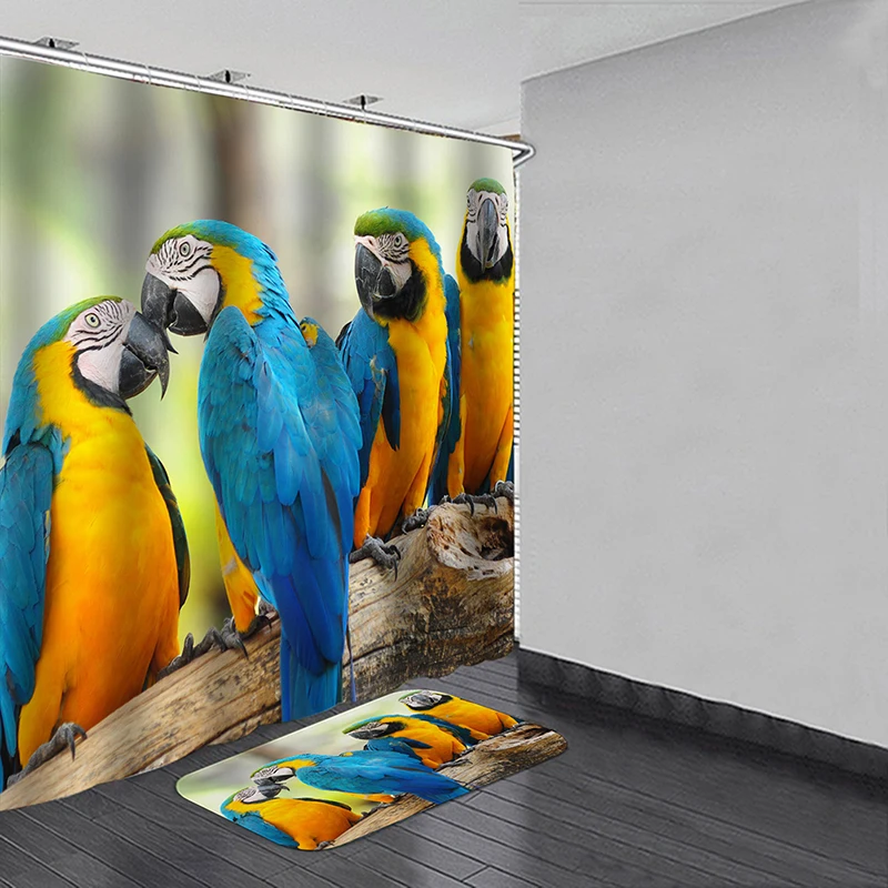 Водонепроницаемая занавеска для душа с изображением попугаев большие 3D