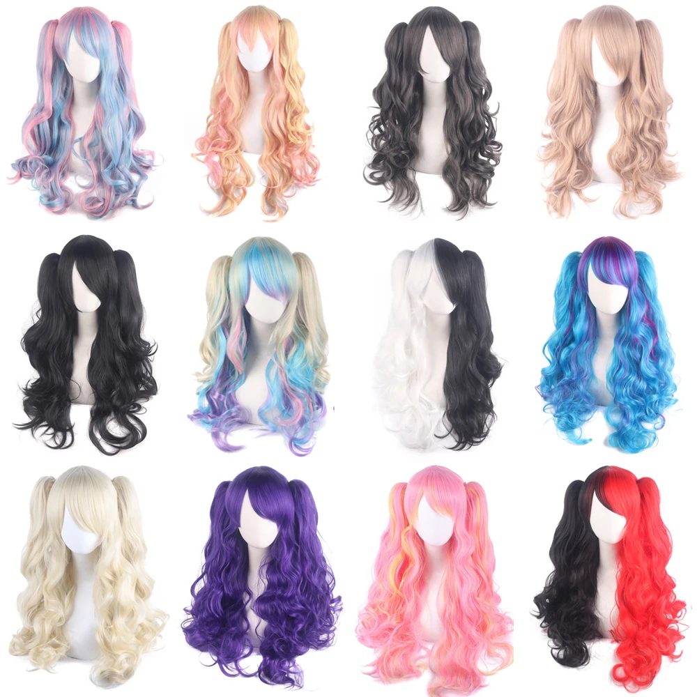 Длинные искусственные волосы с 2 хвостиками для Хэллоуина красный черный