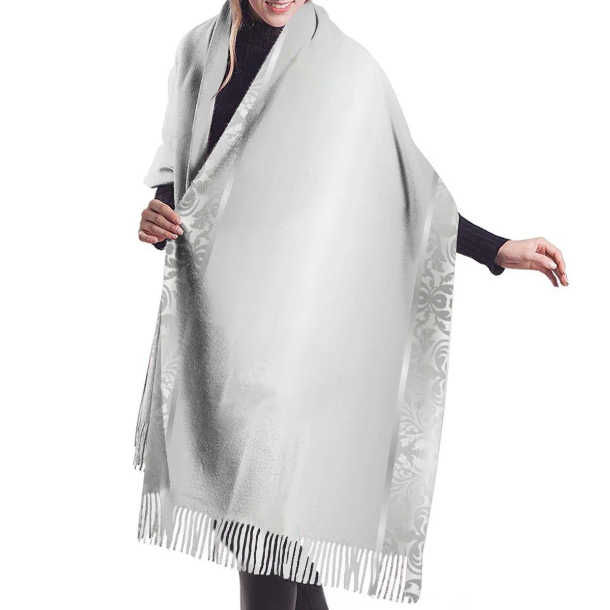 Серебряный узор завод кружева новый женский шарф модный кашемировый с кисточкой