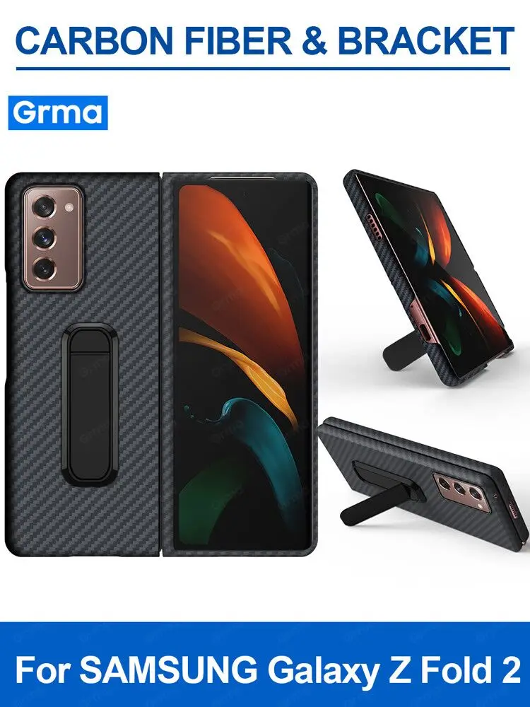 

GRMA Original Real Pure Carbon Fiber Ultra Thin With Holder Back Cover for Samsung Galaxy Z Fold2 Fold 2 5G Shockproof Case