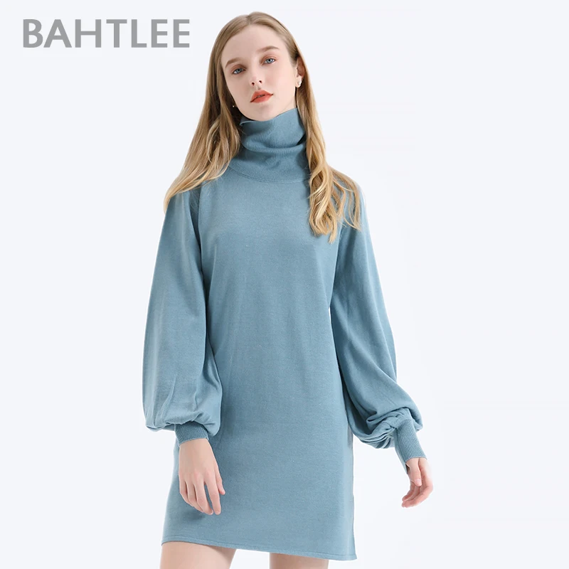 Зимние женские шерстяные пуловеры BAHTLEE с высоким воротником свитер вязаный