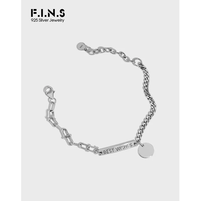 

Минималистичный ретро браслет F.I.N.S из настоящего серебра S925 пробы, асимметричная U-образная цепочка из звеньев, корейские ювелирные изделия