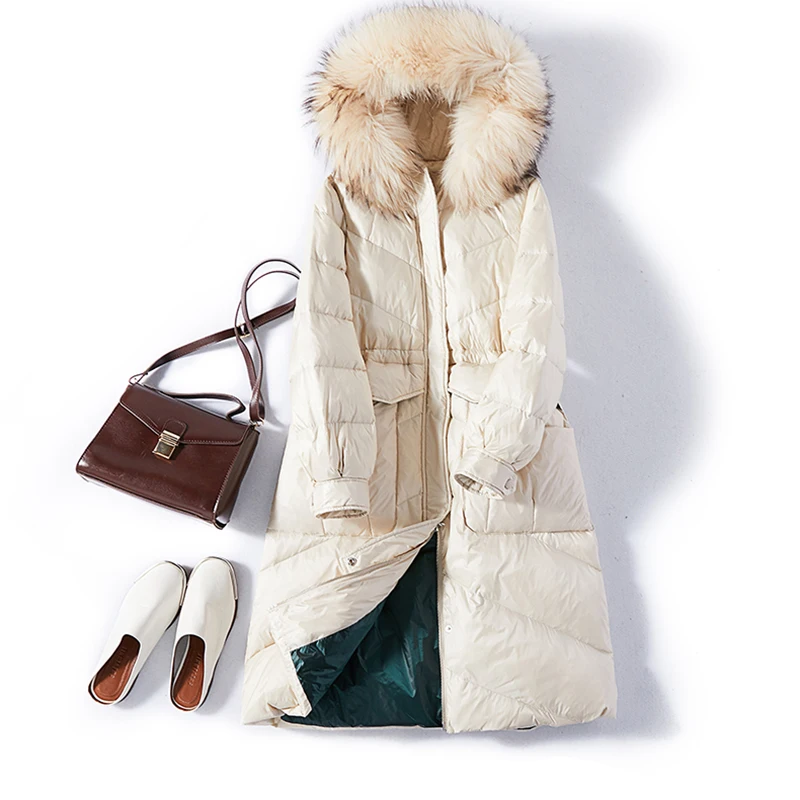 FTLZZ Женская парка с большим воротником из натурального меха зимняя длинная