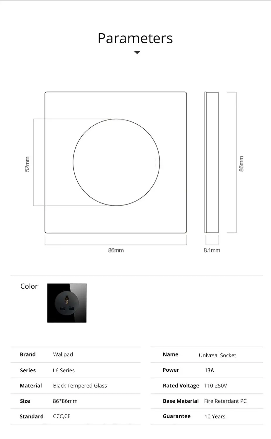 Wallpad L6 универсальный ЕС Великобритания США электрическая розетка питания черная