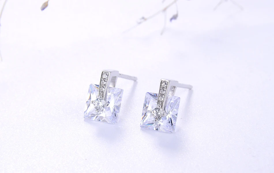 ORSA JEWELS Настоящее 925 пробы серебро слайд серьги-гвоздики в форме Для женщин блестящие AAAA фианит квадратной огранкой, черно-белая женская Праздничная обувь ювелирные изделия SE192