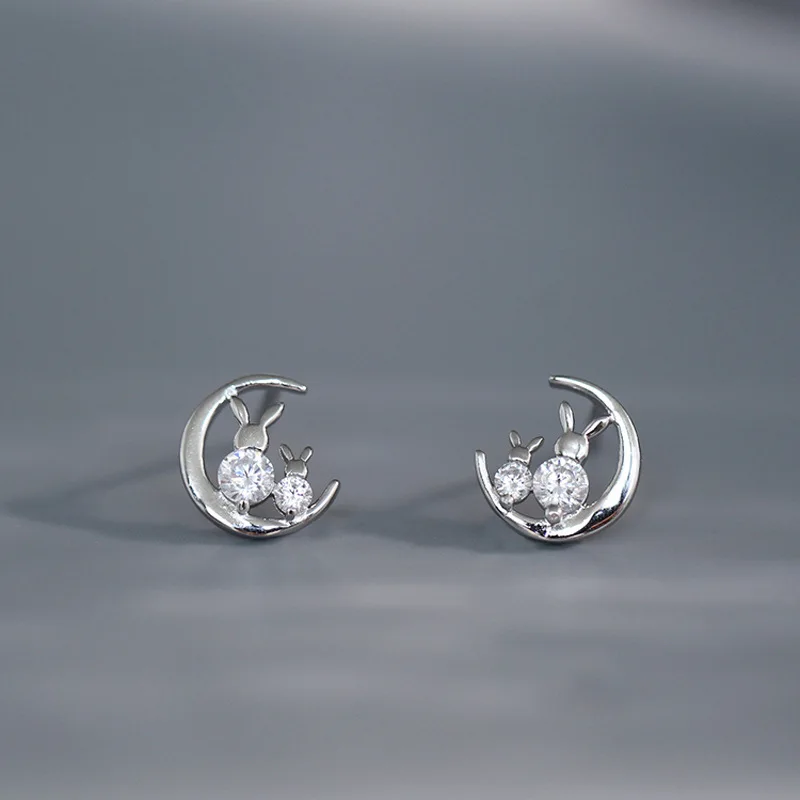 Серьги-гвоздики в форме кроликов из стерлингового серебра 925 пробы с кристаллами