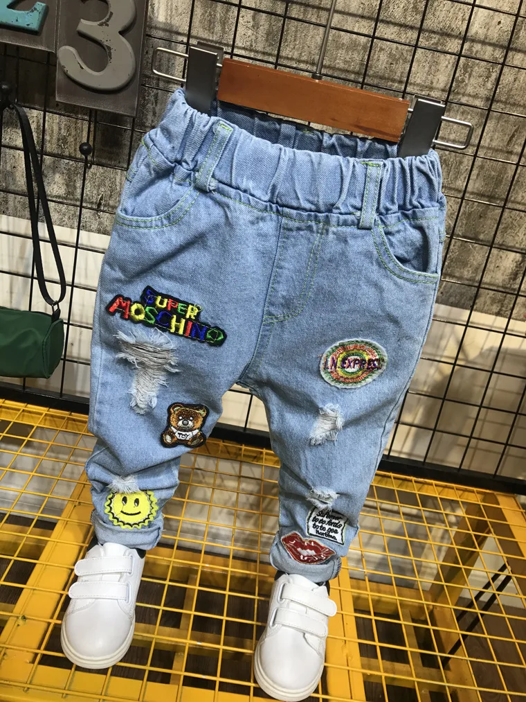 Джинсы WLG для мальчиков Детские демисезонные рваные джинсы в стиле пэчворк с