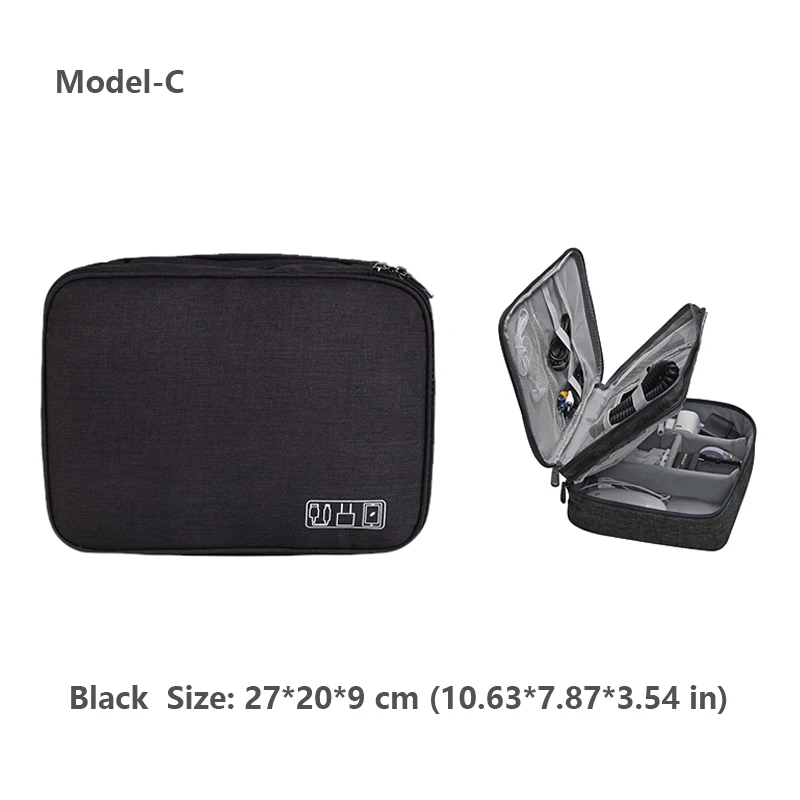 Model C Black Сумка для проводов, органайзер для проводов, цифровая сумка, чехол для флешек, сумка для гаджетов, зарядки, органайзер для кабелей, чехол для наушников, хранение проводов, органайзер для электроники, домашнее хранение - Цвет: Model C Black