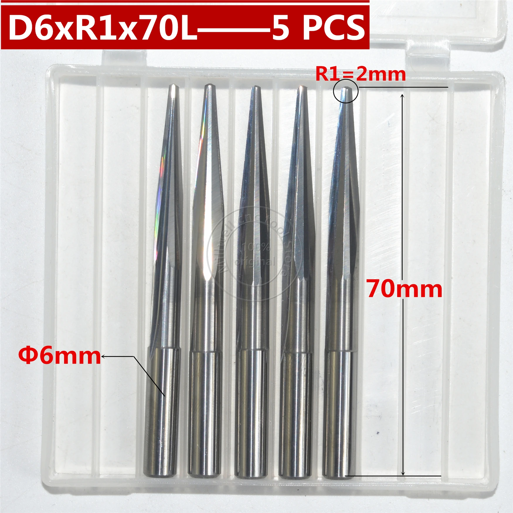 5 PCS-6mm* R1.0* 70L, ЧПУ твердосплавный концевой фрезы, деревообрабатывающий вставной фрезы, со скошенным шариковым наконечником концевой фрезы, глубокий рельеф, ПВХ, МДФ