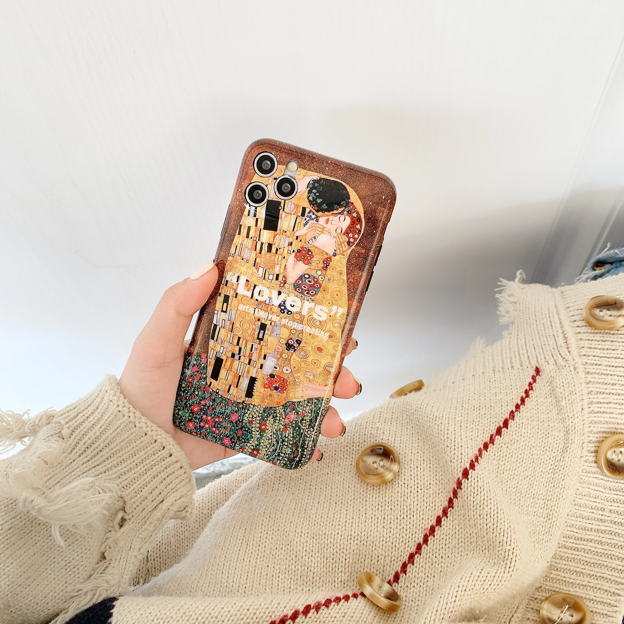 

AURUNW Original Klimt "Kiss" Gold Oil Painting Apple iPhone Case 12/XS/Max/i11pro/SE/7/8 Soft Shell