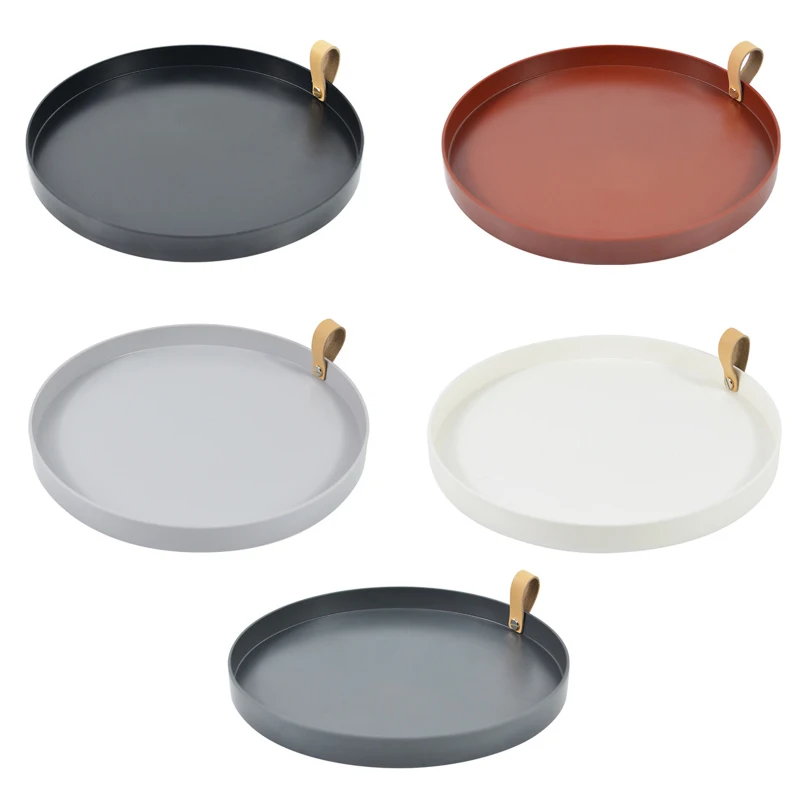 

1 Piece Simple Solid Color Round Storage Tray Portable Bedroom Table Decorative Cosmetics Jewelry Sundries Display Organizer